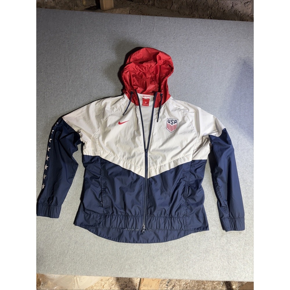 Nike Team USA Womens Soccer Training Jacket Large L Red White Blue Stars Wind